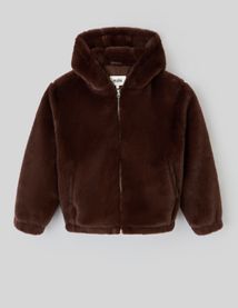 Blouson matière duveteuse col capuche