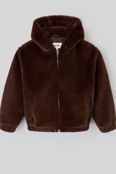 Blouson matière duveteuse col capuche