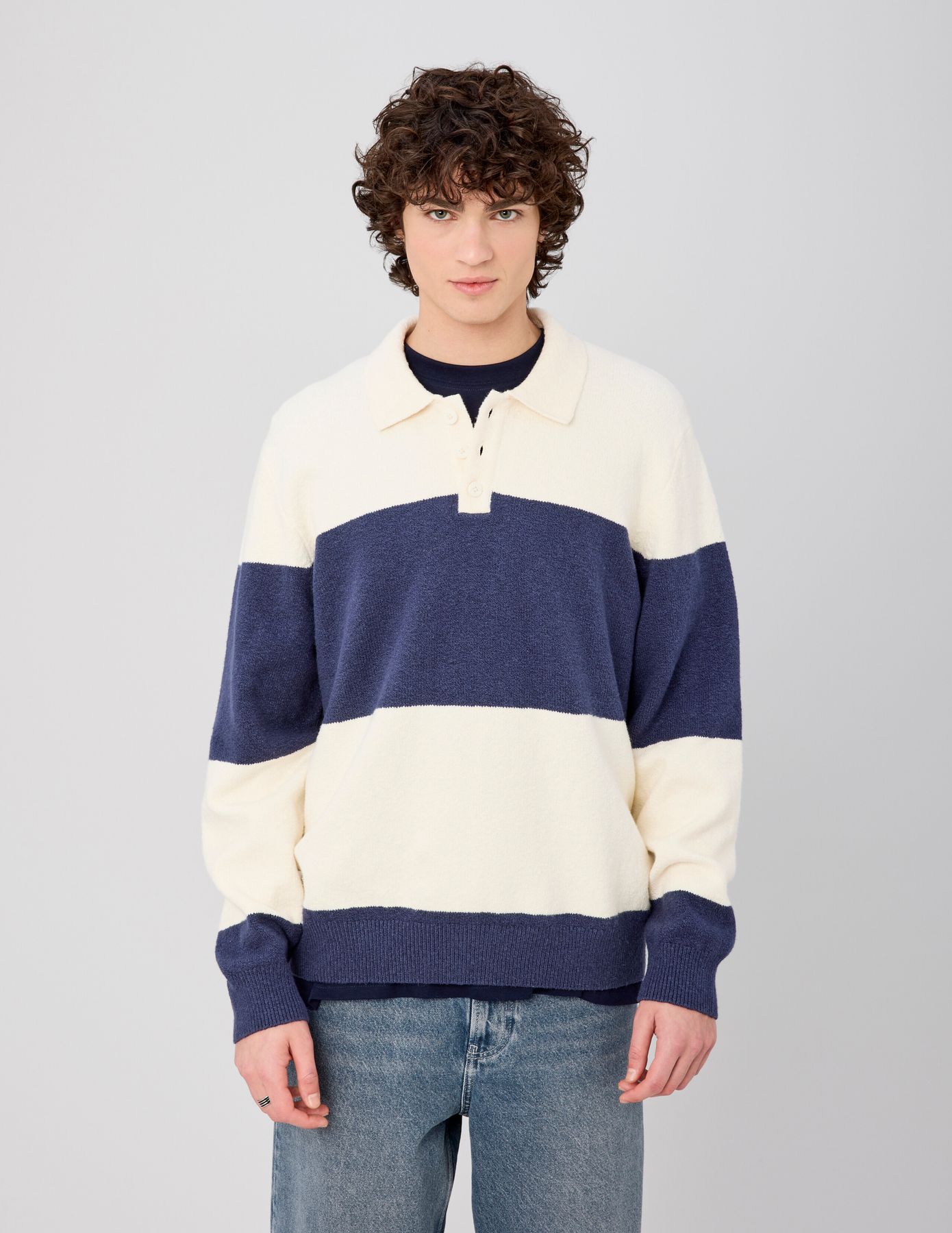 Pull col polo &agrave; rayures