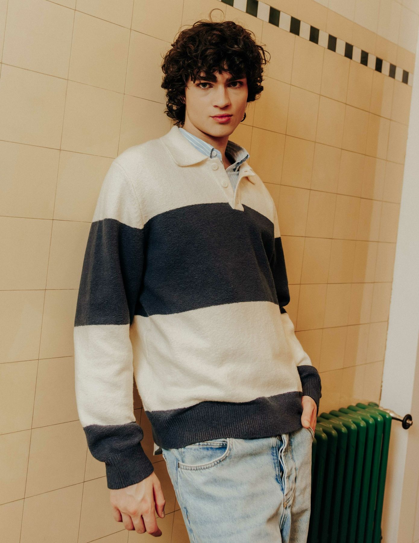 Pull col polo &agrave; rayures