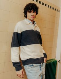 Pull col polo &agrave; rayures