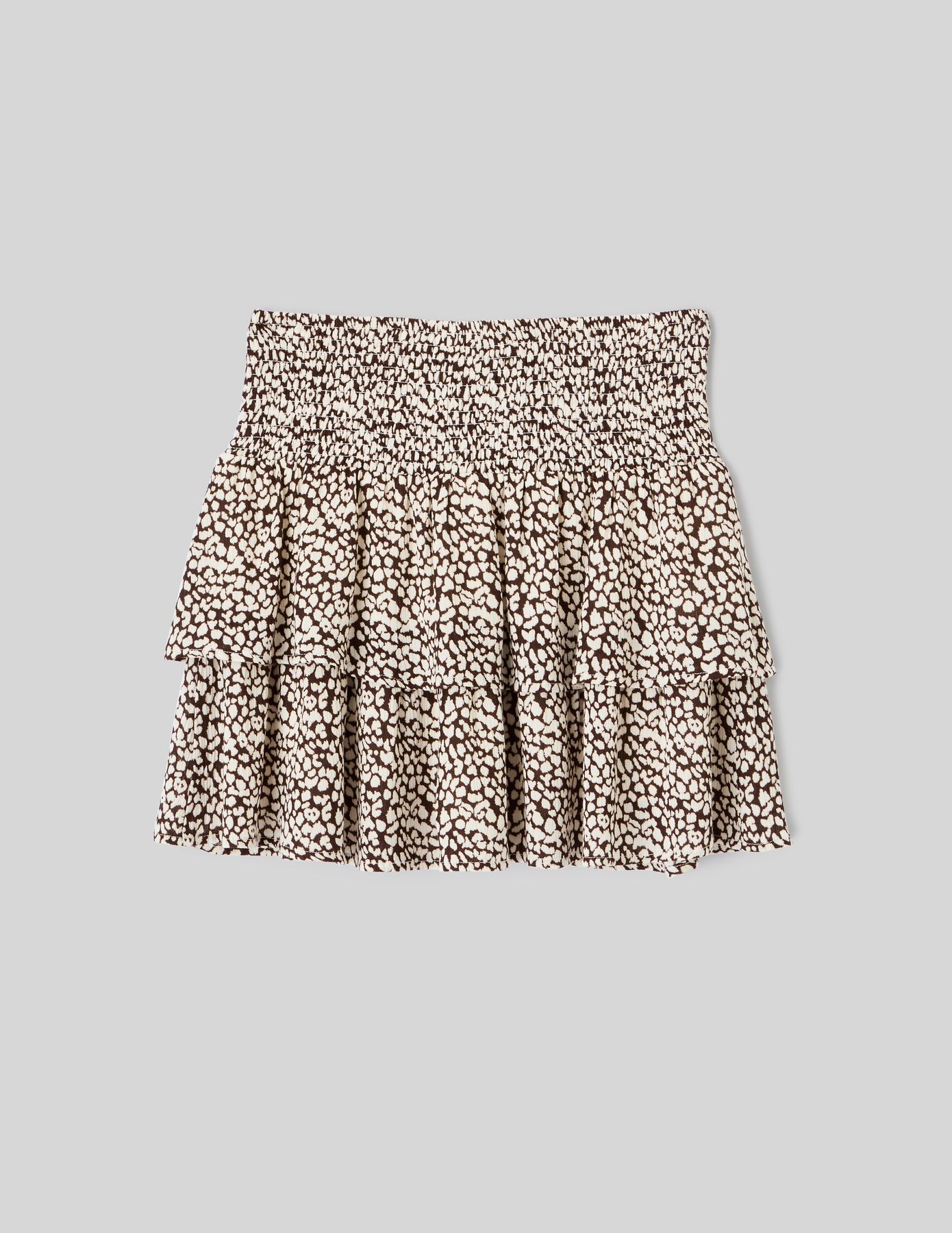 Jupe courte imprim&eacute;e &agrave; volants
