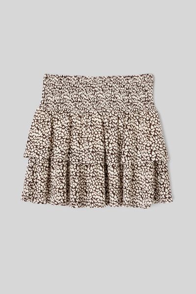 Jupe courte imprim&eacute;e &agrave; volants