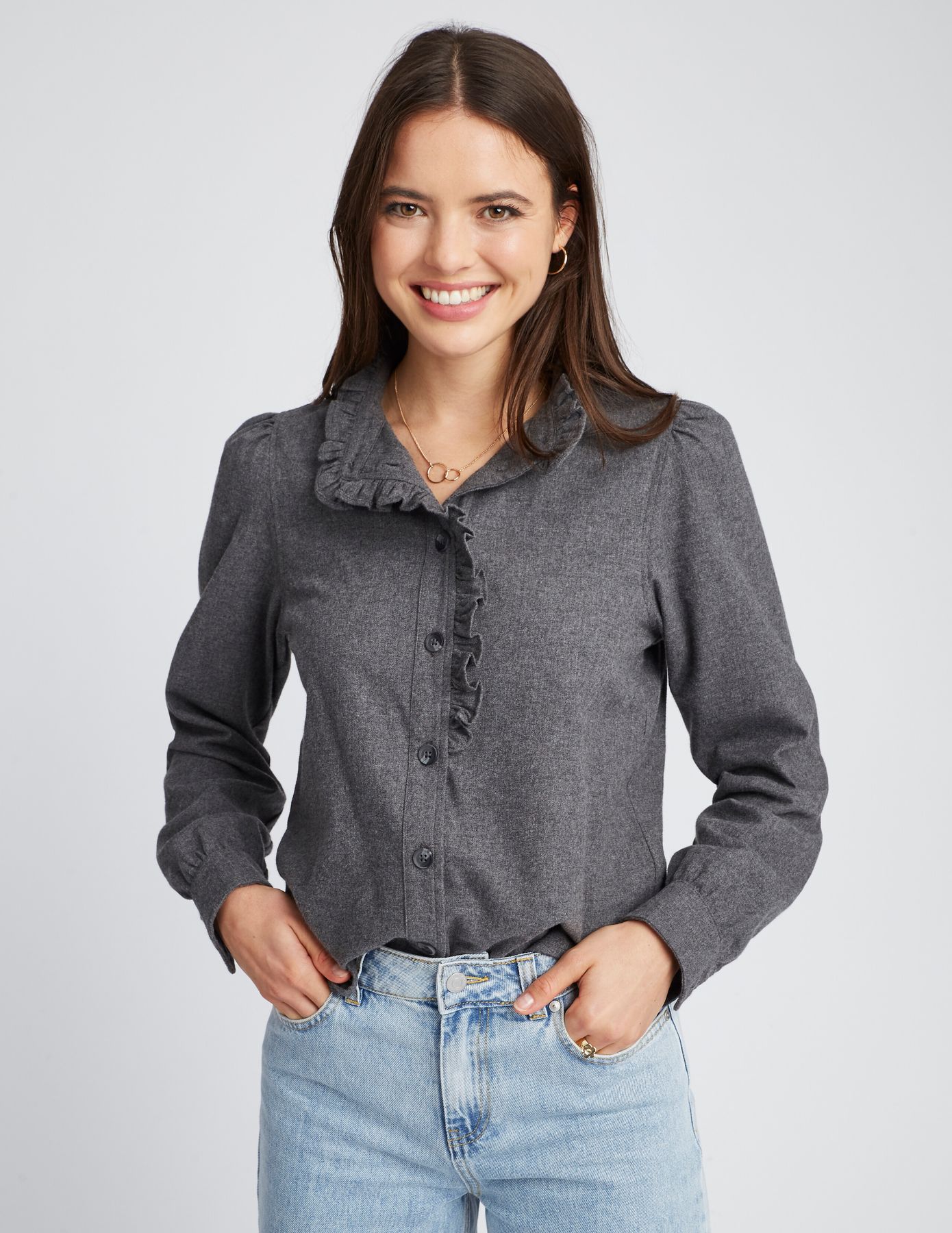 Chemise col montant en flanelle