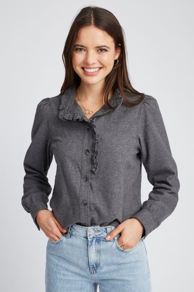 Chemise col montant en flanelle