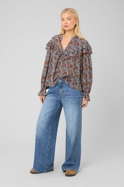 Blouse imprim&eacute;e volant&eacute;e