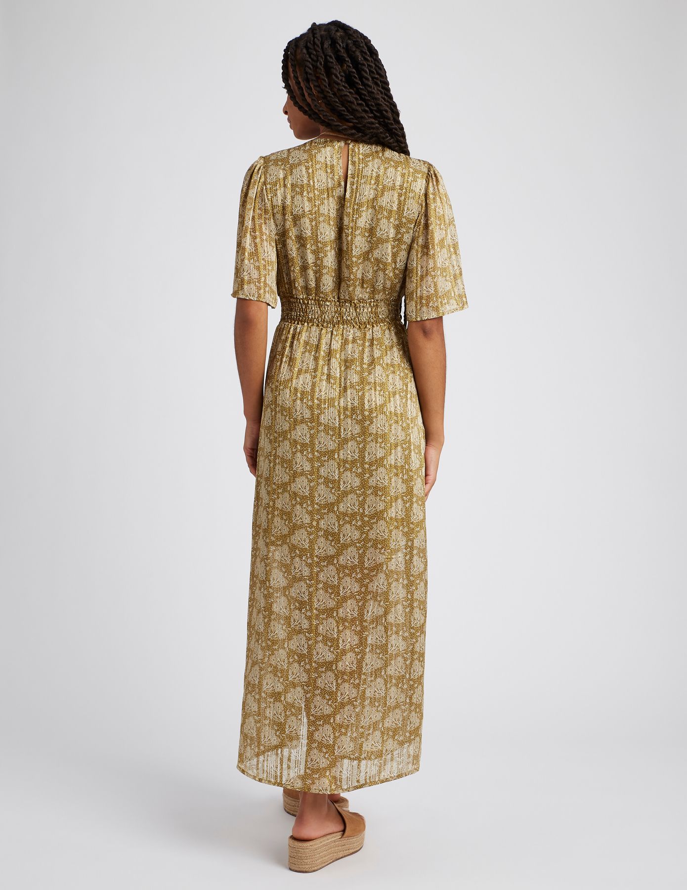 Robe longue imprim&eacute;e en polyester recycl&eacute;