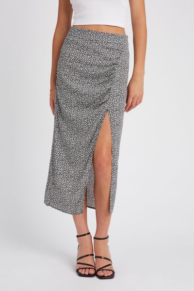 Jupe longue imprim&eacute;e &agrave; fronces