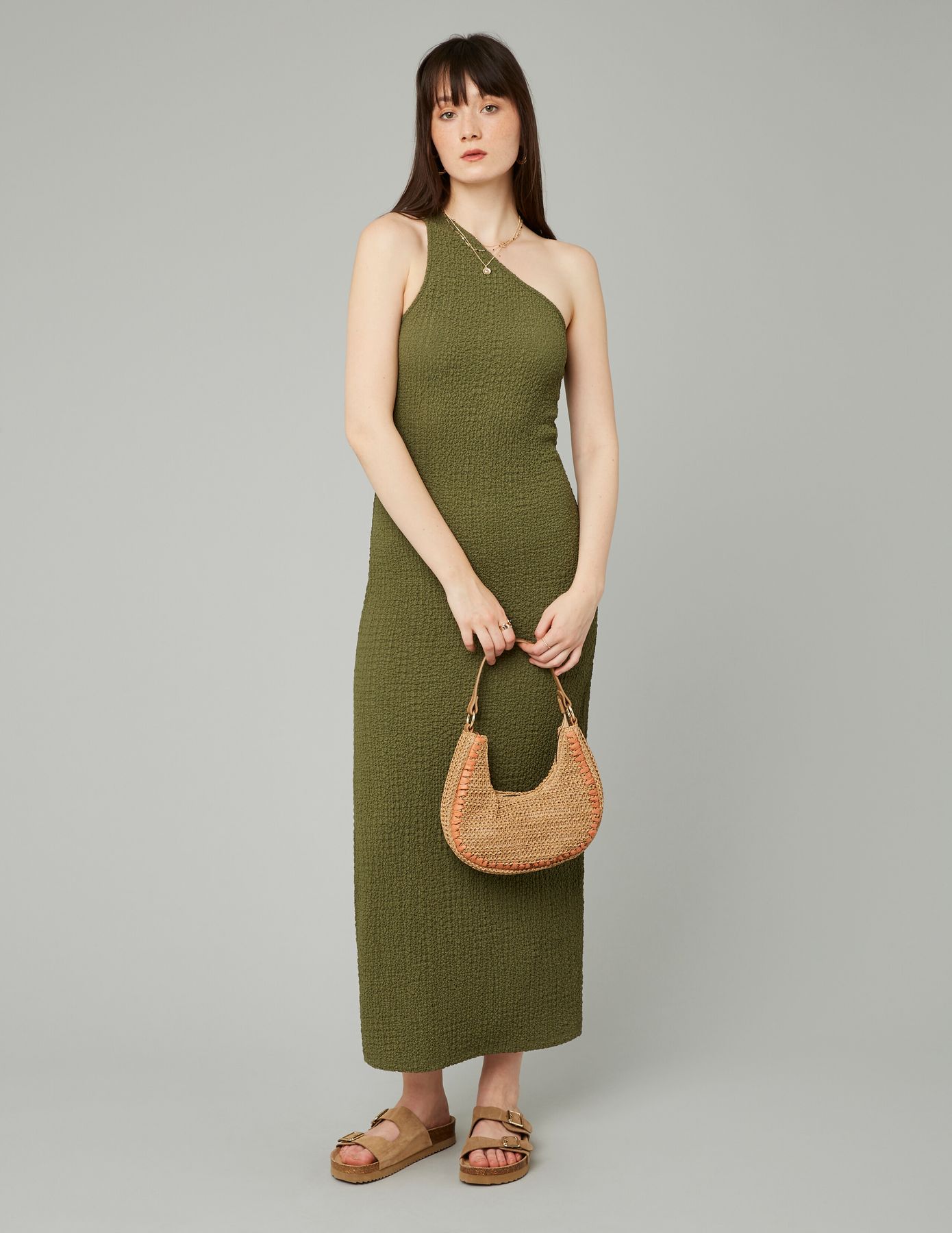 Robe longue asymétrique maille texturée