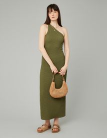 Robe longue asymétrique maille texturée
