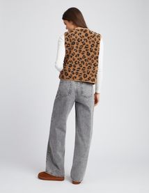 Gilet sans manches l&eacute;opard en sherpa