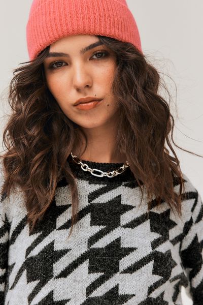 Pull jacquard pied-de-poule