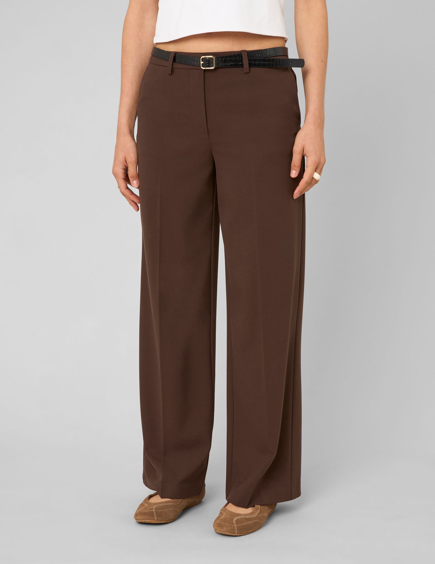 Pantalon droit &agrave; ceinture